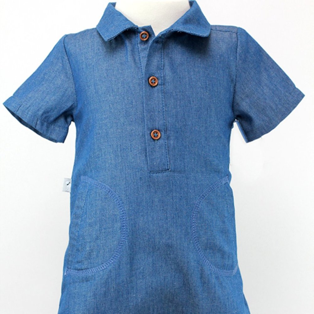 Frenchie Mini Couture Blue Chambray Romper